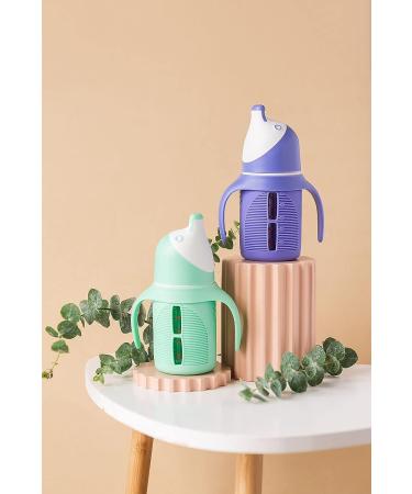 Glass Sippy Cup Set for Toddlers - 5oz - Spill-Proof Silicone Straw - Mint Green & Indigo Purple - BPA-Free - Buy Online on GoSupps.com