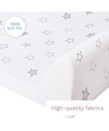 Baby Waterproof Changing Mat 80x50 cm | Fits 140x70 cm Cot Bed | Unisex Wedge Anti Roll | Raised Edges | Stars Grey - Buy Online on GoSupps.com