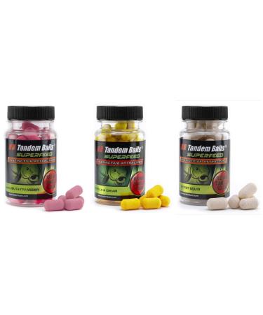 Tandem Baits 3-Er Set Superfeed Fluo Mini Dumbells Floating Flavor Mix Carp Pop Ups |Carp fishing without effort |Bait for Great Fish Angels |Carp accessories for professionals & hobby anglers 30g fluo mini dumbbells floating 30g taste mixture 3 pcs