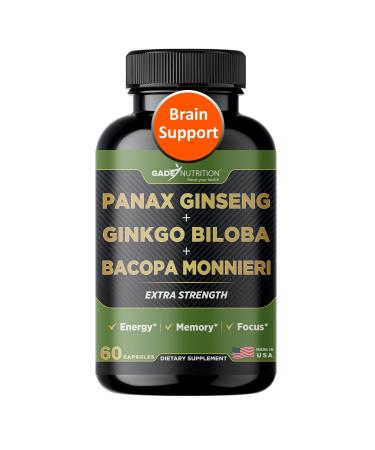 Gade Nutrition Ginkgo Biloba with Ginseng Supplement and Bacopa Monnieri | Brain Supplements for Memory and Focus with panax Ginseng & Ginko biloba Capsules - Memory Supplement for Brain