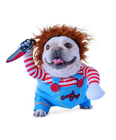 Deadly Doll Dog Costumes, Cute Pet Cosplay Funny Costume Clothes for Puppy Medium Large Dogs Halloween Dress-up Party