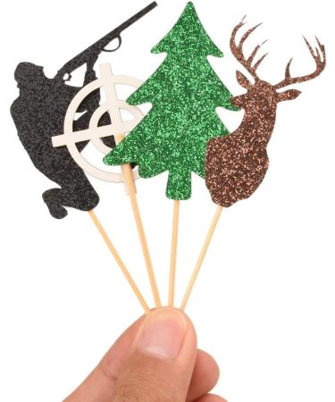 Deer Hunting Birthday Cupcake Toppers 48 Pieces Tree Target Hunter Cupcake Picks for Hunting Theme Party Cake Decoration Supplies - Buy Online on GoSupps.com