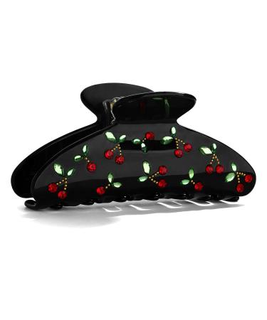 LILIE&WHITE Acrylic Hair Clips For Women Cherry Hair Clip Black Hair Clips With The Rhinestone Pattern In Red Cherry Hair Clip With Claw Hair Clips For Thick Hair Strong Hair Fix Claw Clips HC21221B