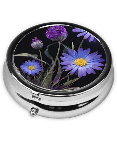 Purple Flowers Mini Round Pill Box | 3 Compartment Travel Pill Organizer | Portable Medicine Case for Home & Office - Buy Online on GoSupps.com