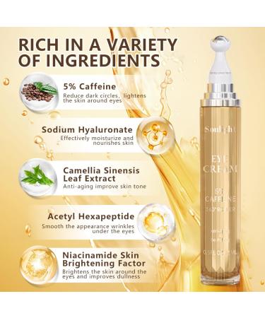 Soulight 5% Caffeine Eye Serum - Instant Wrinkle Filler & Face Lift for Eyes - Hydrating Eye Moisturizer with Niacinamide & Hyaluronic Acid - Buy Online on GoSupps.com
