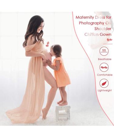FEOYA Maxi Maternity Dress - Orange Chiffon Lace Strapless Gown for Pregnancy Photography - Buy Online on GoSupps.com