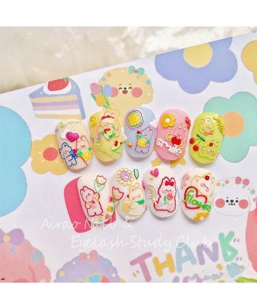2 Sheets Easy To Use Back Sticker Decoration Nail stickers Embossed Cute Bunny And Bear - Buy Online on GoSupps.com