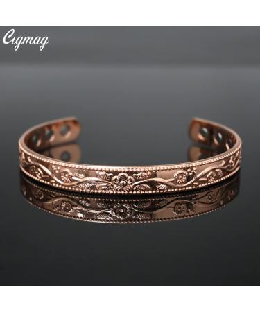 Cigmag 9X Lymphatic Drainage Copper Magnetic Bracelet for Women - Rose Gold Flower Pattern | Adjustable Ultra Strength Magnet - Gift Box Included - Buy Online on GoSupps.com