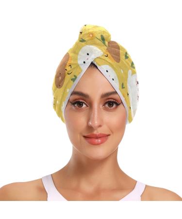 Cute Chick Yellow Hair Towel 2 Pack Super Absorbent Hair Drying Towel Quick Dry Hair Turbans Head Towel with Button Twisty Wrap for Women Girls