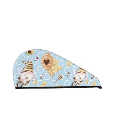 Cute Gnome Bee Collects Honey Microfiber Hair Towel Soft Super Absorbent Hair Towel Wrap for Women Coral Velvet Quick Dry Hair Cap for Long Curly and Thick Hair