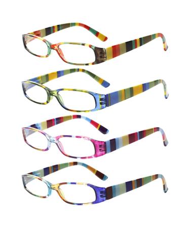 Cojwis 4 Pack Women Reading glasses with beautiful pattern glasses spring hinges for women reader (4 color mixed-2 1.00 multiplier_x) 4 color mix-2 1.0 x
