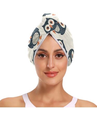 Funny Owl Hair Towel 2 Pack Super Absorbent Hair Drying Towel Quick Dry Hair Turbans Head Towel with Button Twisty Wrap for Women Girls