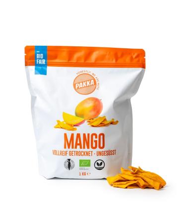 pakka PAKKA Organic Fair Trade Mangoes - 1 kg - Organic and Fair Trade dried mango pieces - Unsweetened - Sulphur-free - Produced and bottled directly by the producer in Colombia -