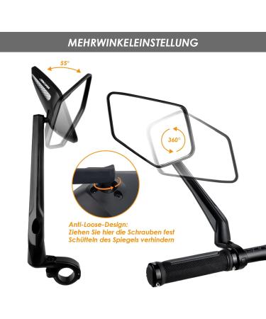 Arkham Extra Large Bicycle Mirror - 360 Swivel Shatterproof & Durable - Universal Fit for E-Bikes & Standard Bikes (Left Handlebar 21-25.4mm) - Buy Online on GoSupps.com
