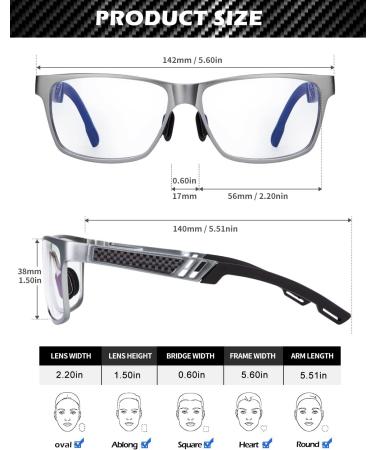 ANYLUV Blue Light Blocking Gaming Glasses for Men - Rectangle Metal Frame, UV400 Clear Lens, Gunmetal - Buy Online on GoSupps.com