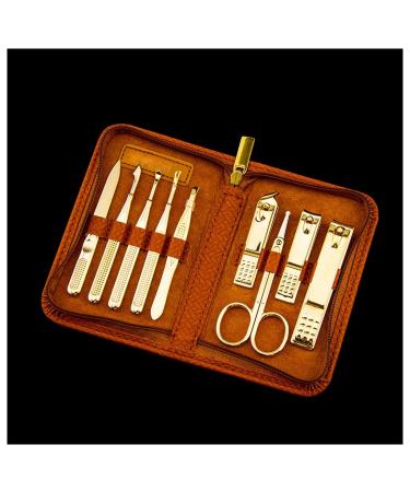 Nail Clippers Set Beauty Manicure Stainless Steel Nail Clippers Set Nail Clippers Care Tools Man in Woman 9 Pieces Brown