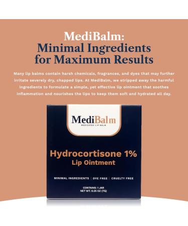 MediBalm 1% Hydrocortisone Lip Balm Petrolatum-Free Relief for Chapped Dry or Irritated Lips due to Accutane Isotretinoin associated Cheilitis Weather Damage and more - Unflavored - Buy Online on GoSupps.com