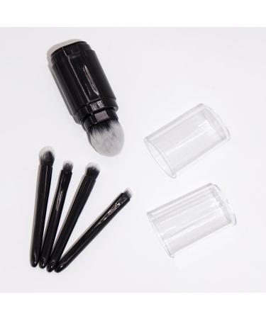 Travel Makeup Brushes | 5 In 1 Cute Makeup Brush Set - All In 1 Cute Retractable Professional Brushes Beauty Tool For Women & Girls Black - Buy Online on GoSupps.com