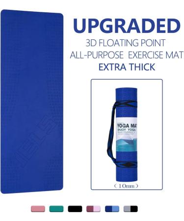 JELS Extra Thick 10MM Yoga Mat - Ergonomic 3D Non Slip Design - SGS Certified TPE Material - For Men and Women - Includes Carrying Strap - Ideal for Yoga, Pilates, and Floor Workouts - 72x26 - Blue - Buy Online on GoSupps.com
