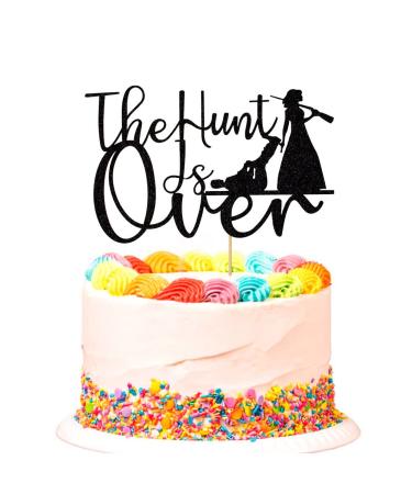 The Hunt is Over Cake Topper Funny Guns Themed Bride & Groom Wedding / Engagement / Bridal Shower Party Cake Decorations Black Glitter