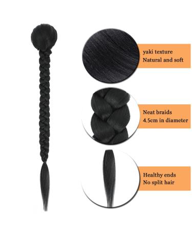 32 Inch Braided Ponytail Extension for Black Women | Yaki Straight Drawstring Clip On | Synthetic Hair Natural Black 1B - 130g - Buy Online on GoSupps.com