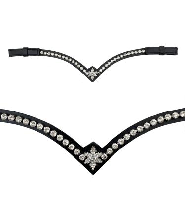 Leone Equipment Browband Horse Glitter in Gift Box (X-Full/X-Warmblood Gold Stones/Black Leather)