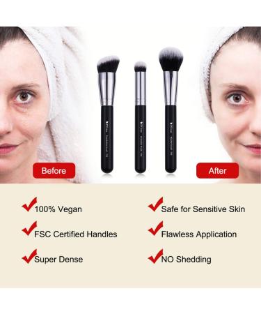 DUcare 3Pcs Kabuki Makeup Brush Set for Foundation, Contour, Concealer, Blush, Bronzer - Black - Buy Online on GoSupps.com