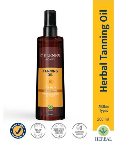 CRX NORDIC AB Celenes by Sweden Herbal Tanning Oil Suitable for All Skin Types Natural Glow Moisturizing with Cocoa Carotene & Vitamin E 200 ml Free from Parabens and Alcohol - Buy Online on GoSupps.com