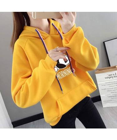 Bigfanshu Women's Dresses Autumn Hoodies Character Print I Hate Morinings Sweatshirt with Pocket Yellow - Buy Online on GoSupps.com