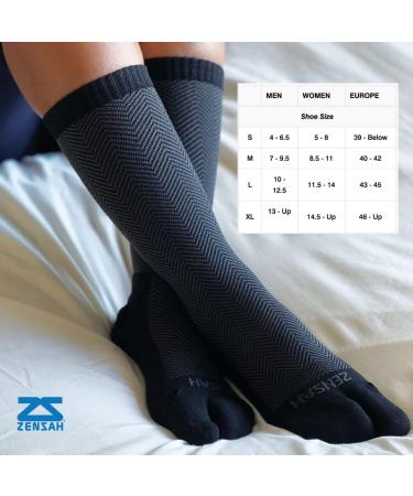 Zensah Bunion Ease Sock - Toe Separator Relief Sock for Bunions - Women and Men - Black/Grey - Large - Buy Online on GoSupps.com