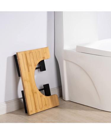 AmazerBath 7 Foldable Bamboo Toilet Stool with Black Stainless Steel Legs - Natural Color for Men and Women - Buy Online on GoSupps.com