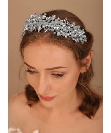 Deniferymakeup Baroque Pearl Headband Vintage Pearl Crown Tiara Delicate Bridal Pearl Hair Accessories for Women and Girls (Style 2) - Buy Online on GoSupps.com