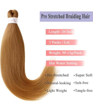 Leeven 3 Packs Blonde Pre Stretched Braiding Hair 26 Inch Yaki Braiding Hair Extensions for Box Braids Pre Stretched Braiding Hair Extensions Blonde EZ Braids /26 Inch 27# 26 Inch (Pack of 3) 27# - Buy Online on GoSupps.com