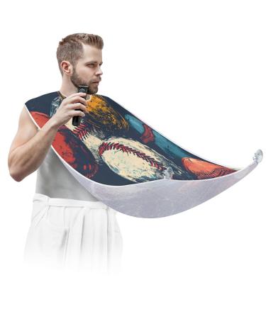 Colored Baseballs Beard Bib Apron Beard Hair Catcher for Men Shaving Fathers Day Anniversary Christmas Gifts for Dad Husband Beard Bib with 2 Suction Cups