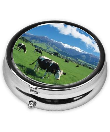 Grass and Cows Portable Metal Pill Box - Round Mini 3-Compartment Organizer for Travel | Ideal for Small Pills - Buy Online on GoSupps.com