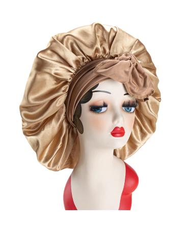 Awegeo Satin Bonnet with Adjustable Straps | Jumbo Size Silk Hair Bonnet for Women | Ideal for Sleeping & Long Curly Hair | Khaki - Buy Online on GoSupps.com