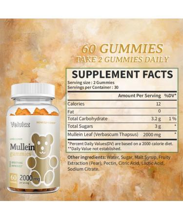 velulaz Gummies Feature 2000Mg of Mullein Leaf and Mullein Lung Promoting Respiratory and Digestive Health Perfect for Family Trips with a Pineapple Flavor. - Buy Online on GoSupps.com