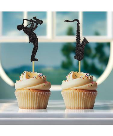 Morndew 24 PCS Black Glitter Saxophone and Player Cupcake Toppers for Kids Music Themed Party Children Birthday Party Baby Shower Wedding Party Decorations - Buy Online on GoSupps.com