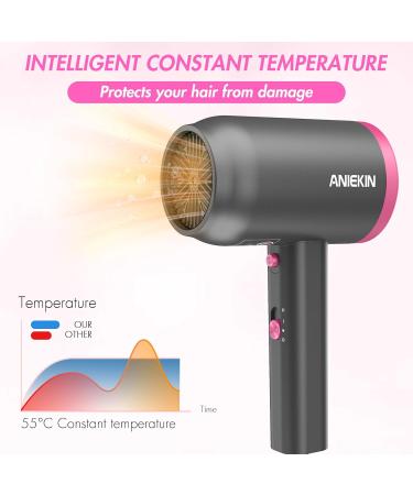 ANIEKIN Portable Ionic Hair Dryer - 1875W Lightweight Blow Dryer with Diffuser & Nozzle for Fast Drying Ideal for Curly Hair - Compact Travel Hairdryer in Light Grey - Buy Online on GoSupps.com