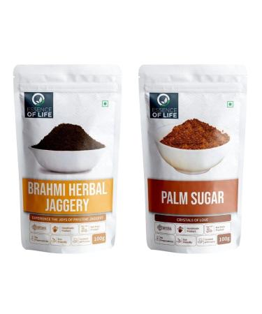 Essence of Life Herbal Jaggery with Brahmi 100 Grams & Palm Sugar 100 Grams Made with Natural Organic Ingredients