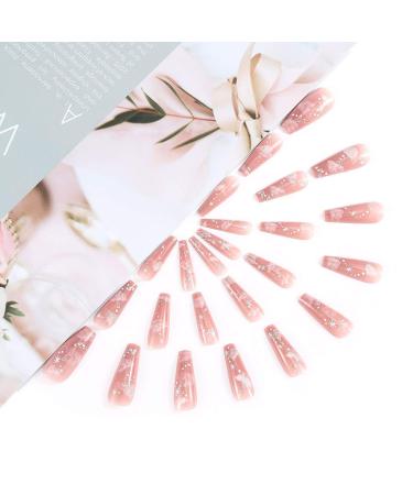 Shop Ballerina False Nails - 24 Long Coffin Glitter Press-On Nails | Pink Snow Christmas Jewelry | Full Cover Fake Nails for Women & Girls - Buy Online on GoSupps.com