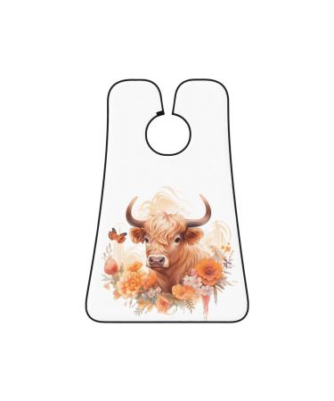 highland cow flower Print Beard Bib Apron Non-Stick Beard Men's Hair Catcher for Shaving Gifts for Men. One Size Black2