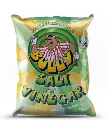 Bully Crisps Salt 'N' Vinegar Flavour - Full Case 24x40g - Grown & Hand Cooked in Yorkshire
