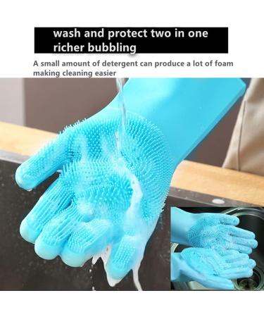 Dishwashing Gloves Silicone Multifunctional Reusable Housework Gloves Thick Heat Insulation Cleaning Magic Kitchen Gloves with Sponge Scrubbers for Washing Bathroom Kitchen Car and More (Blue) - Buy Online on GoSupps.com