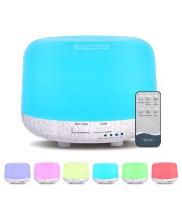 DIFFOFE 300ML Essential Oil Diffuser Cool Mist Air Aromatherapy Oil Diffuser with Remote Control 8 Hour Quiet Electric Home Diffuser 7 LED Light Colors Timer for Small Rooms Bedrooms White Wood Grain - Buy Online on GoSupps.com
