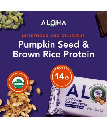 ALOHA Organic Plant Based Protein Bars | Chocolate Caramel Pecan | 12 Count  1.98oz Bars | Vegan  Low Sugar  Gluten Free  Paleo Friendly  Low Carb  Non-GMO  Stevia Free  Soy Free  No Sugar Alcohol Sweeteners - Buy Online on GoSupps.com