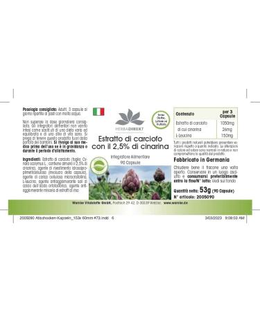 Herbadirekt Artichoke Extract 2.5% Cynarin 90 Capsules - Vegan | Warnke Vitalstoffe - Buy Online on GoSupps.com