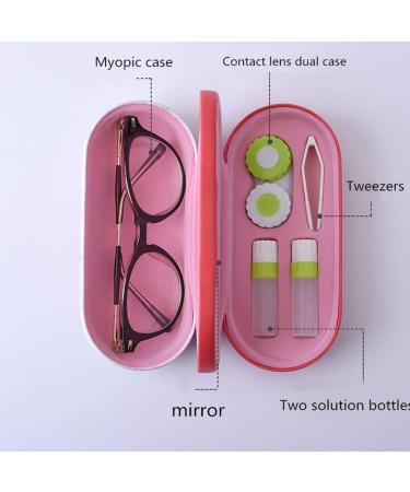 Contact Lens Case - 2 in 1 Double Sided Portable Glasses Case - Mirror - Tweezers and Applicator Included - Perfect for Girls' Womens' Gifts (Pink) - Buy Online on GoSupps.com
