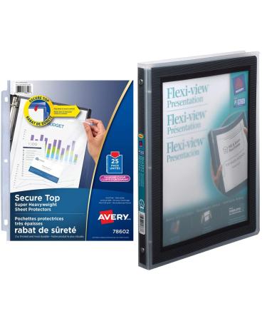Avery Diamond Clear Secure Top Sheet Protectors (78602) + Avery Flexi-View 3 Ring Binder (15767)