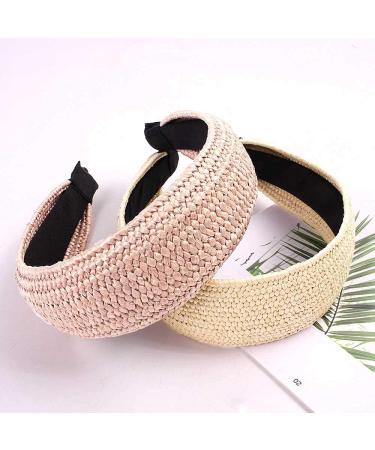 ZOSTLAND Braid Straw Wide Headbands Knot Turban for Women and Girls (2pcs Beige) - Buy Online on GoSupps.com